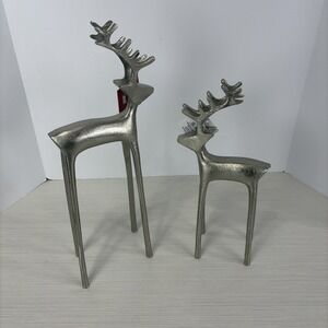 Set Of Large Reindeer Christmas Holiday Tabletop Decoration, Silver, 16" & 13"